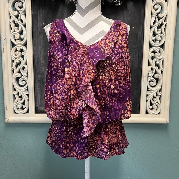 a.n.a Purple and Orange Ruffle Blouse - Picture 1 of 7